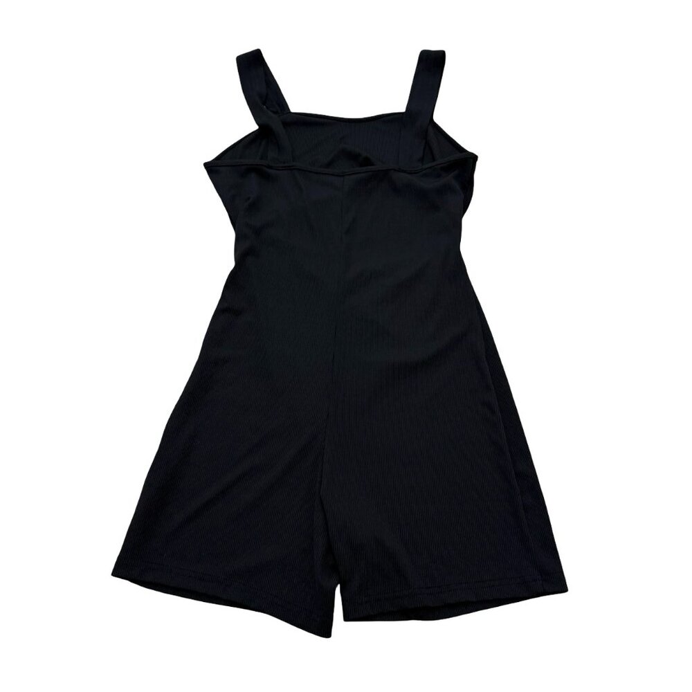Women’s SHEIN Black Ribbed Romper Sleeveless Stretch Casual Y2K
